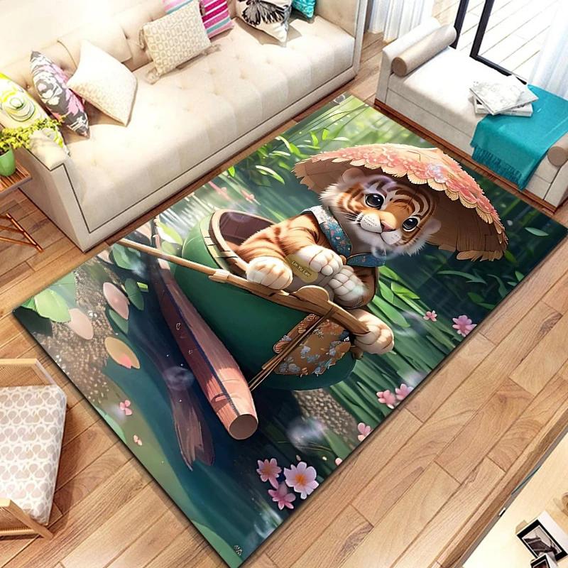 Cute Little Tiger Pattern Rug Wild Animal Carpet for Living Room Bathroom Mat Creative Doormat for Bedroom Home Decor Floor Mat