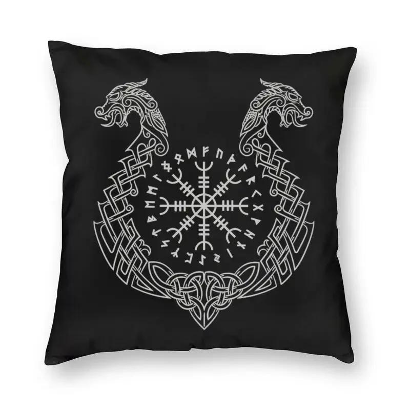 Viking Runes Thor Mjolnir Cushion Covers Sofa Home Decorative Norse Valhalla Odin Square Throw Pillow Cover 45X45