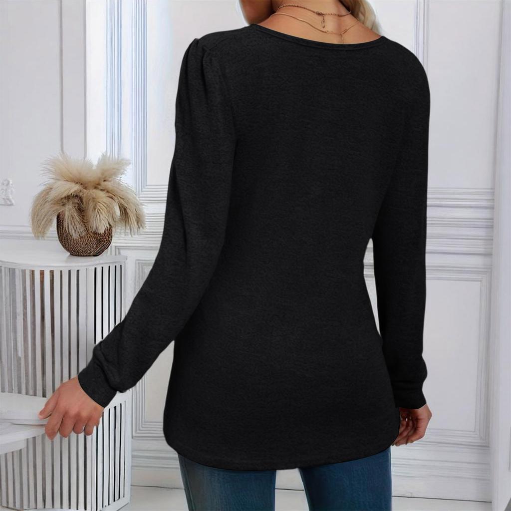 Women's Fashionable Casual Versatile Square Neck Long Sleeve Plus Size Top