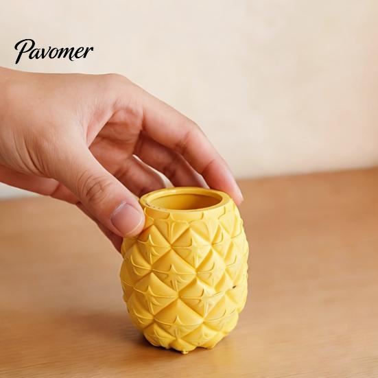 Smooth Surface Pen Stand 3D Printed Pineapple Shaped 2-in-1 Holder & Plant Pot, Bright Yellow Pens Rhombus Texture Cup, Multi-Use Container