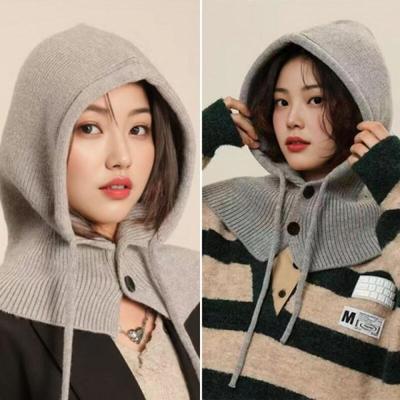 Button Knit Balaclava Hooded Neck Warmer
