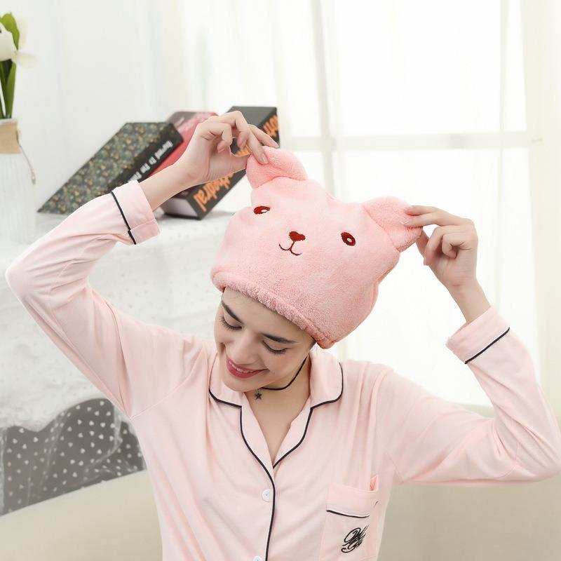 Hair Towel Cartoon Dry Hair Wrap Cute Thickened Solid Color Bathroom Turban Absorbent Quick Dry Shower Cap Bathroom Accessories