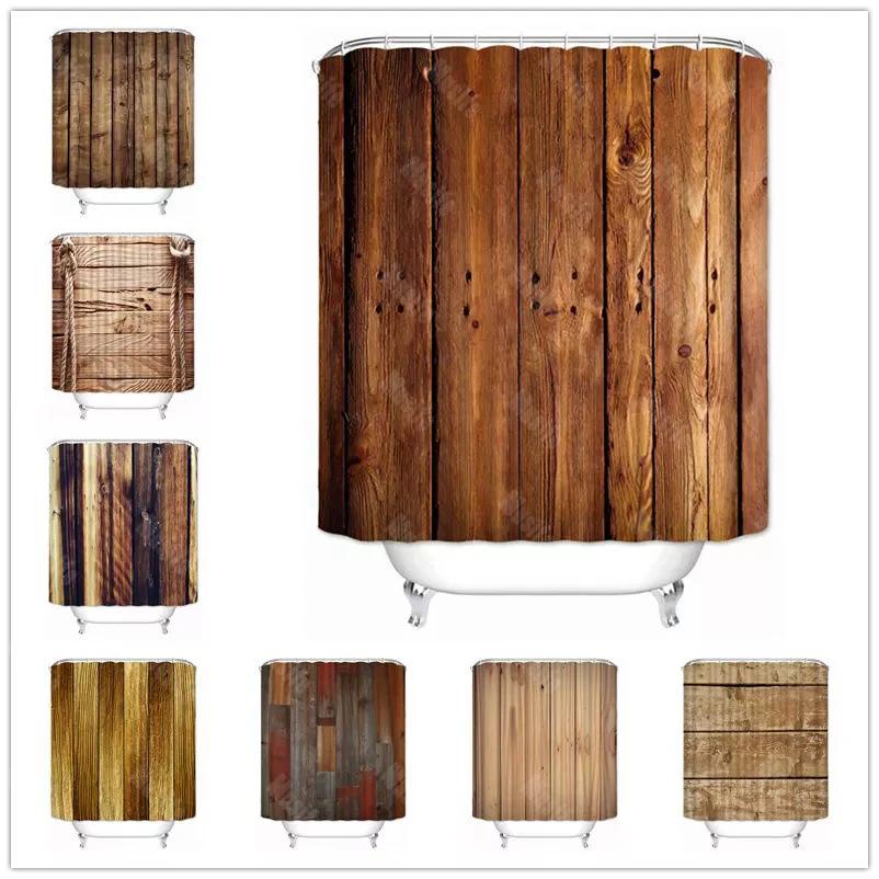 Rustic Shower Curtain Vintage Vertical Wood Planks Distressed Rustic Hardwood Design Fabric Bathroom Curtains Decor with Hooks
