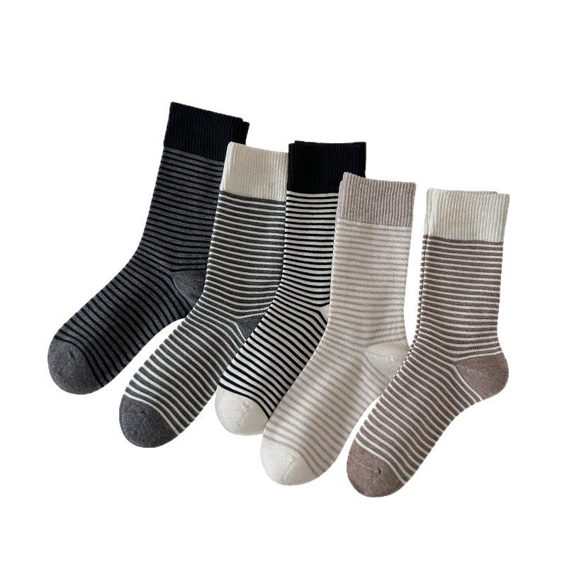 Women's Striped Wool Mid-Calf Socks - Warm and Cold-Resistant for Autumn and Winter