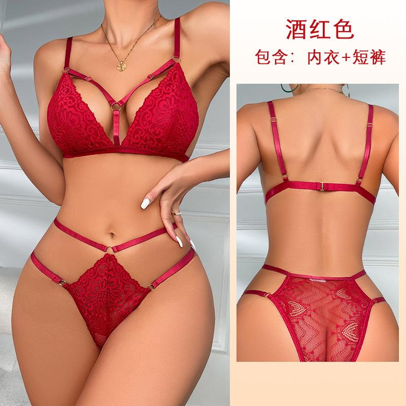 Fei Yun Red Lace Multi-belt Erotic Underwear Set Women's Sexy Bra Underwear Two-piece Set 181