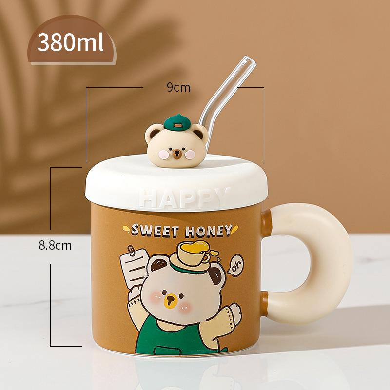 Latest Straw Cup with Lid Anime Duckling Ceramic Cup High Value Large Volume Large Cup Girl High Temperature Resistance Drinking Cup