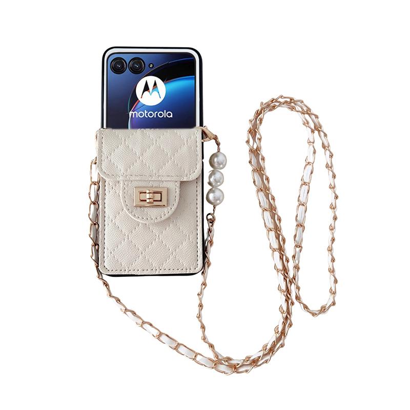 

Жемчужный кошелек-картхолдер через плечо, чехол для телефона для Motorola Razr 50 Ultra Mooto Razr 40, мягкий противоударный чехол For Moto Razr 40 белый