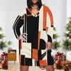 Women Plus Size V Neck Long Sleeve Geometric Printed Straight Dress White Black Orange