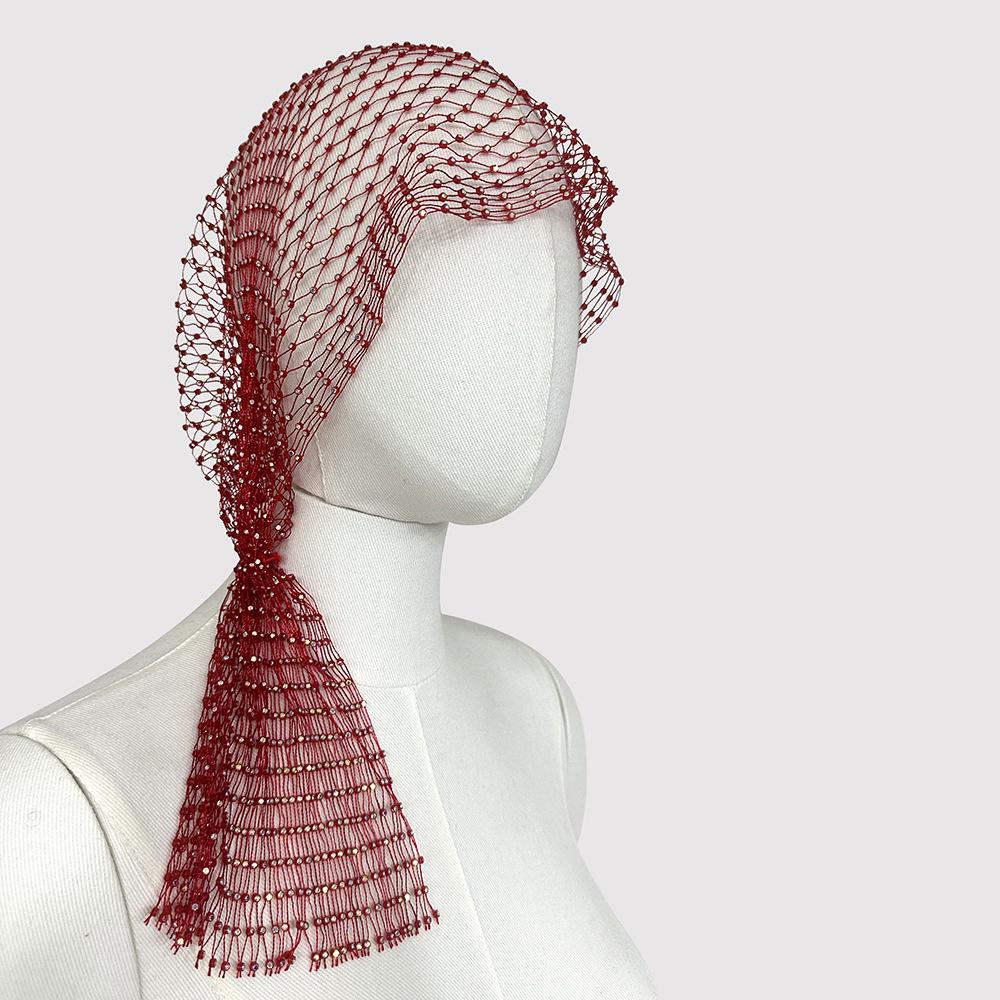 Rhinestone Fishnet Headscarf & Diamond Mask - Trendy Holiday Party Hat & Fashion Statement.