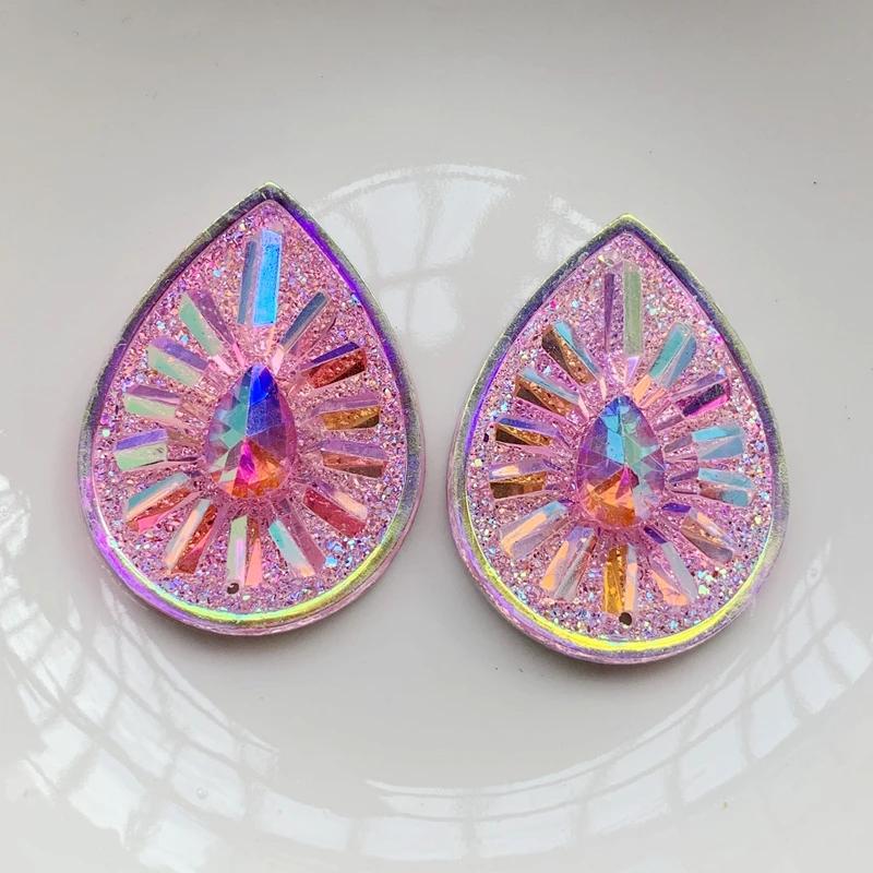 8pcs 30X40mm Water Droplet Resin Rhinestone DIY Jewelry Making Decorative Flat Back 2hole Scrapbook