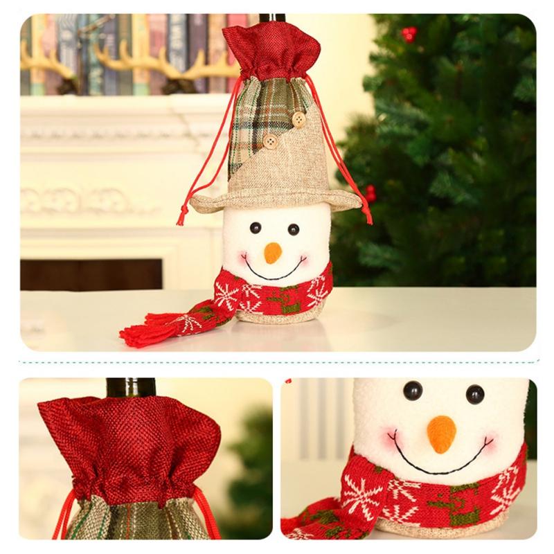 Christmas Red Wine Bottle Cover Champagne Bottle Sleeve Linen Lattice Wine Bottle Cover For Christmas Ornaments Party Decoration
