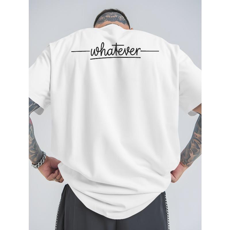 Men'S Oversized "Whatever" Pattern T-Shirt,Summer Casual Outdoor Sports , Breathable Crew Neck Loose Style, Fashion Lightweight Durable Trendy Top