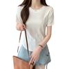 2025 Summer Women's Fishbone Pattern Short-Sleeve Slim T-Shirt, Korean-Style Simple Solid Color Top