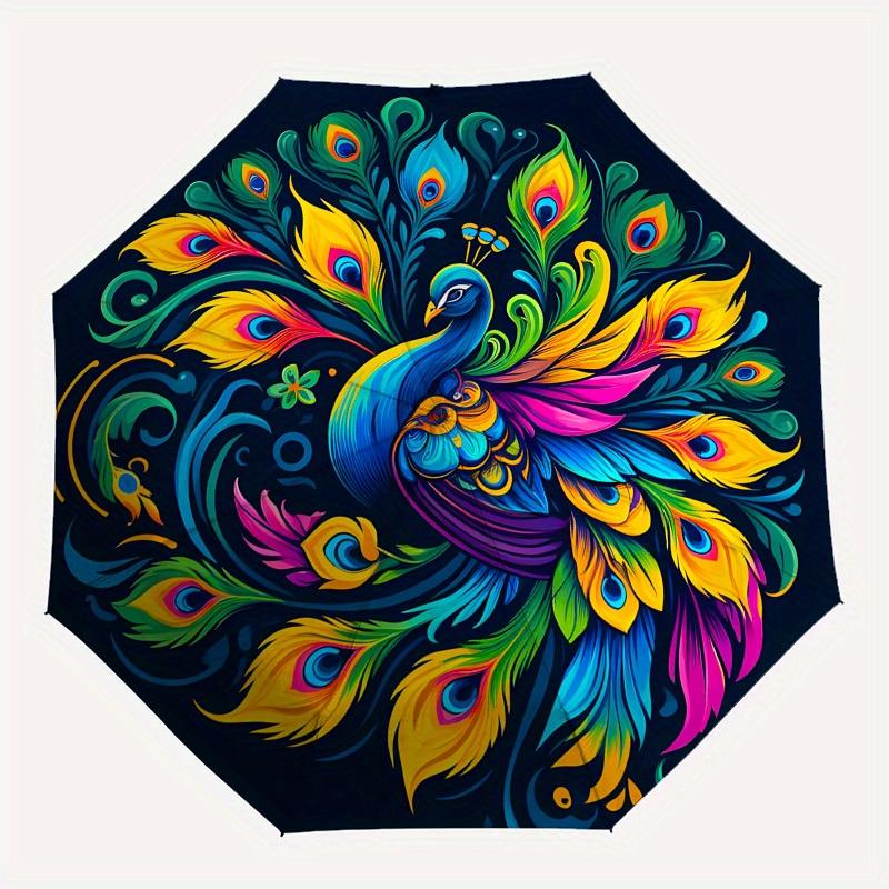 1pc Colorful Peacock Feather Mandala Umbrella with Plastic Handle,Suitable for All Seasons Home Travel Outdoor UmbrellaB1611