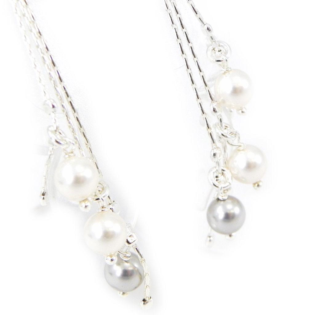 Les Trésors De Lily [G1916] - Silver Earrings 'Sissi' White Gray