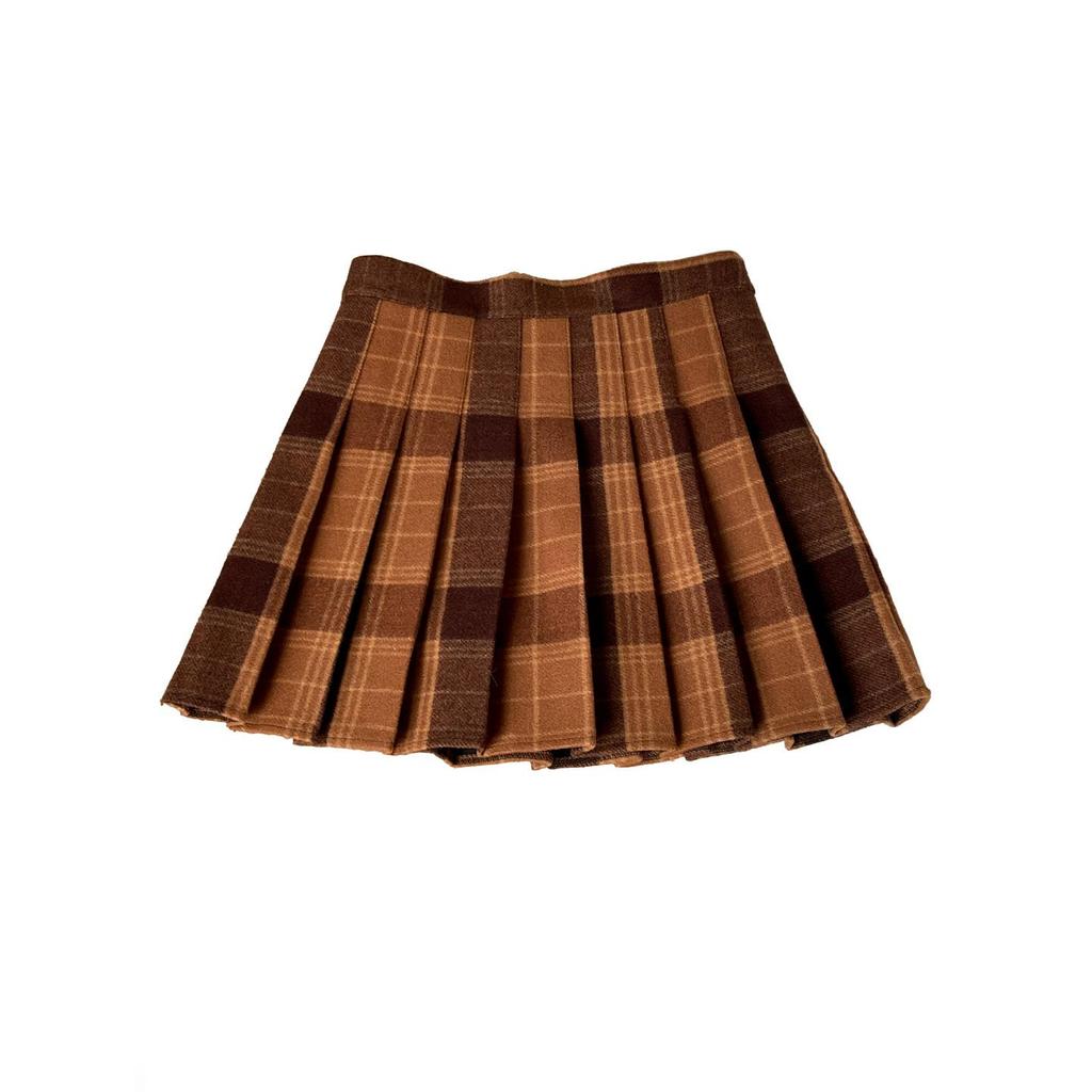 Plaid Wool Pleated Skirt for Curvy Women - High Waist A-line Short Skirt for Spring/Autumn