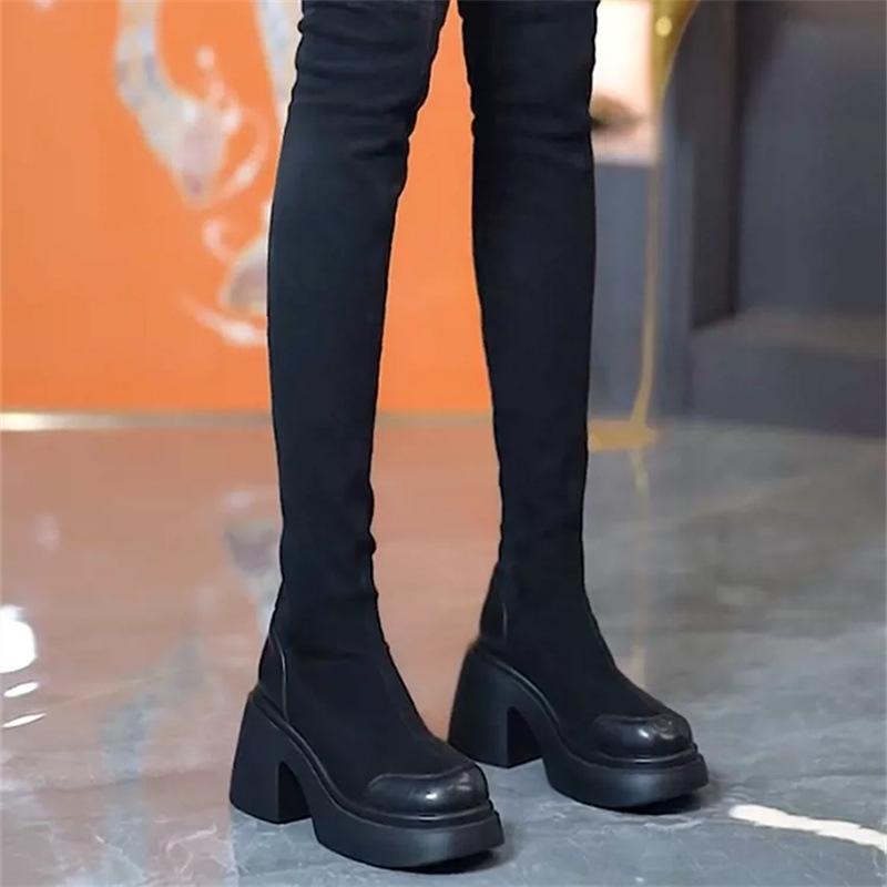 

New autumn and winter boots women s single boots skinny leg elastic boots high heel extended knee boots elastic cloth women s boots 40