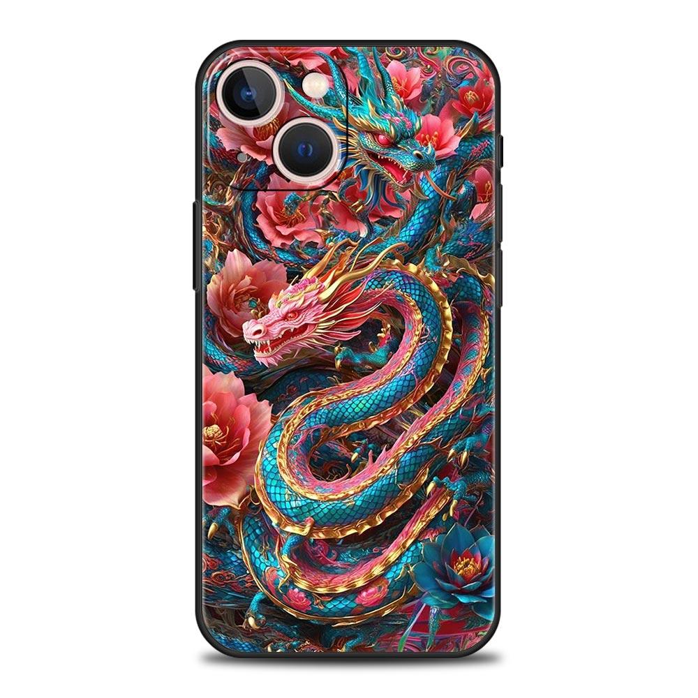 Chinoiserie Loong Flower Dragon Phone Case Cover for iPhone 17 16 15 14 13 12 11 Pro Max 17 Air Plus Shockproof Soft TPU Shell
