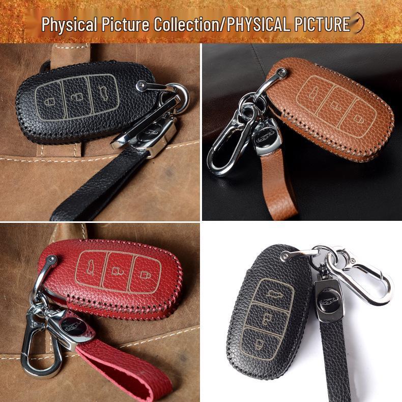 Genuine Leather Key Case for Hyundai Models: Elantra, Santa Fe, Ix35, Verna, Mistra, Lafesta, and Sonata