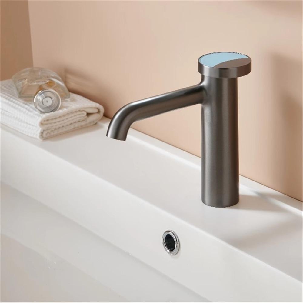 

Brush Gold Bathroom Faucet Unique Design Pink Basin Faucet Gray Sink Tap Hot & Cold Deck Mounted Lavatory Crane Water Tap сірий колір