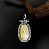 S925 Sterling Silver Medicine Buddha Pendant with Natural Shell Carving, Ethnic Auspicious Clouds Design, High-End Fashionable Necklace.