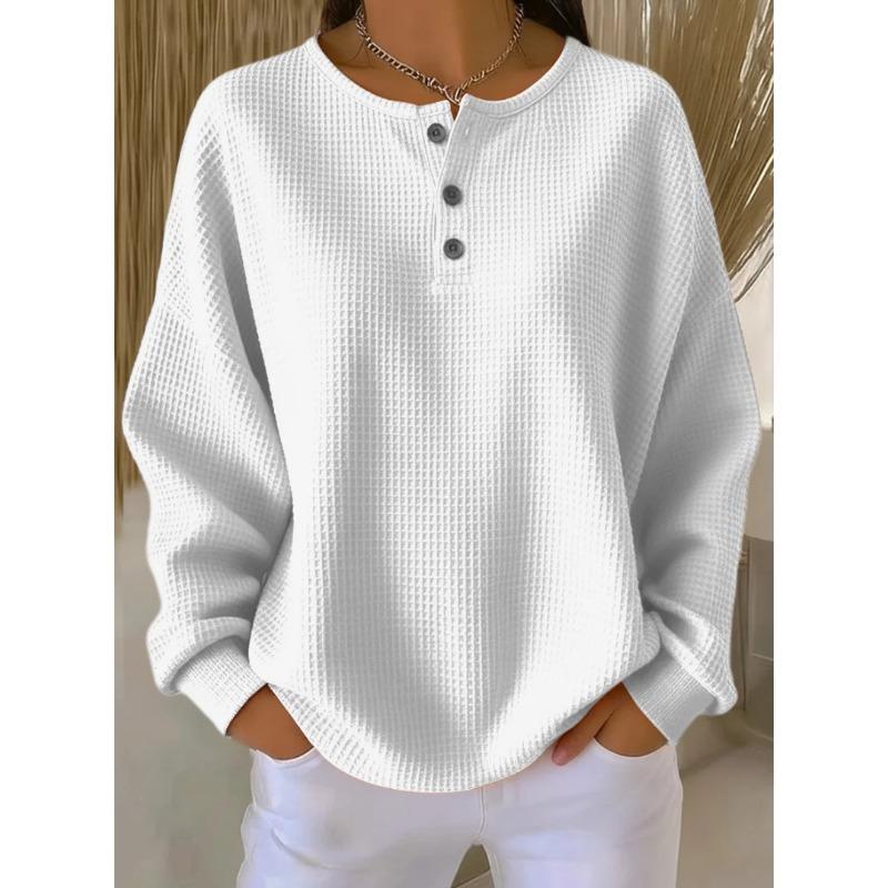 Women Plaid Knit Round Neck Blouse Long Sleeve Top Plus Size Loose Fit Pullover T-shirt Solid Color Casual Fall Winter Basic Shirt