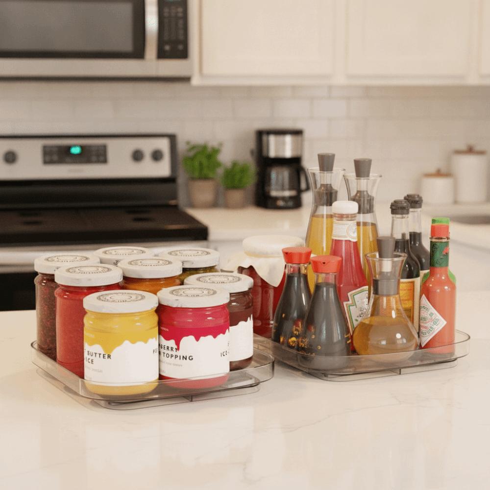 360 Degrees Rotating Rotating Fridge Tray Oval Condiment Organizer Beverages
