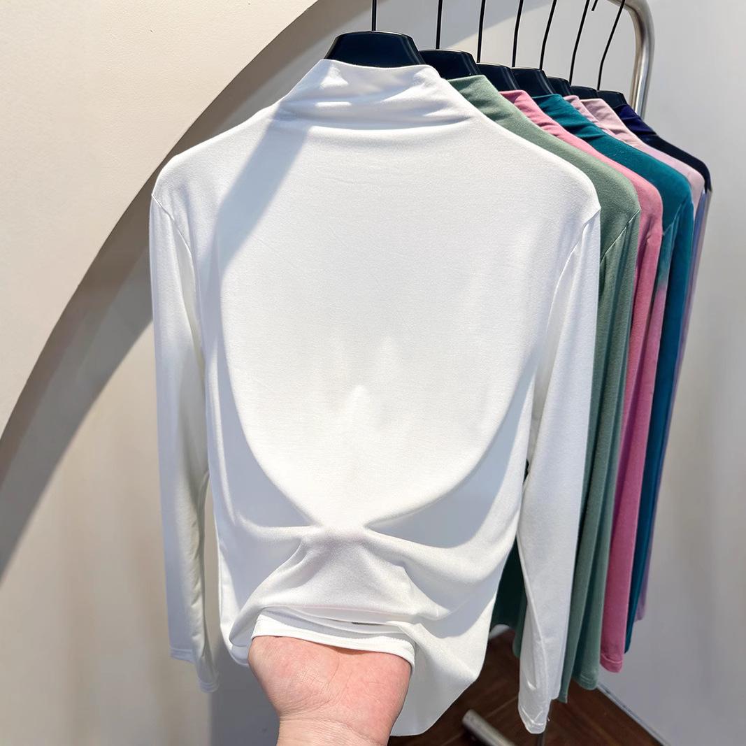 

Women s White Modal Semi-High Neck Slim Fit Long Sleeve T-Shirt - Autumn/Winter Layering Top 3XL [80-90 kg]