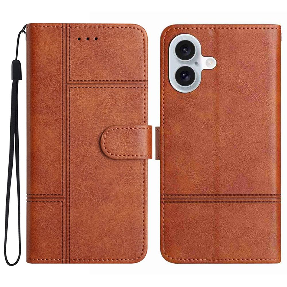 

For iPhone 17 Wallet Case Line Imprinted Cowhide Texture PU Leather Phone Cover Brown
