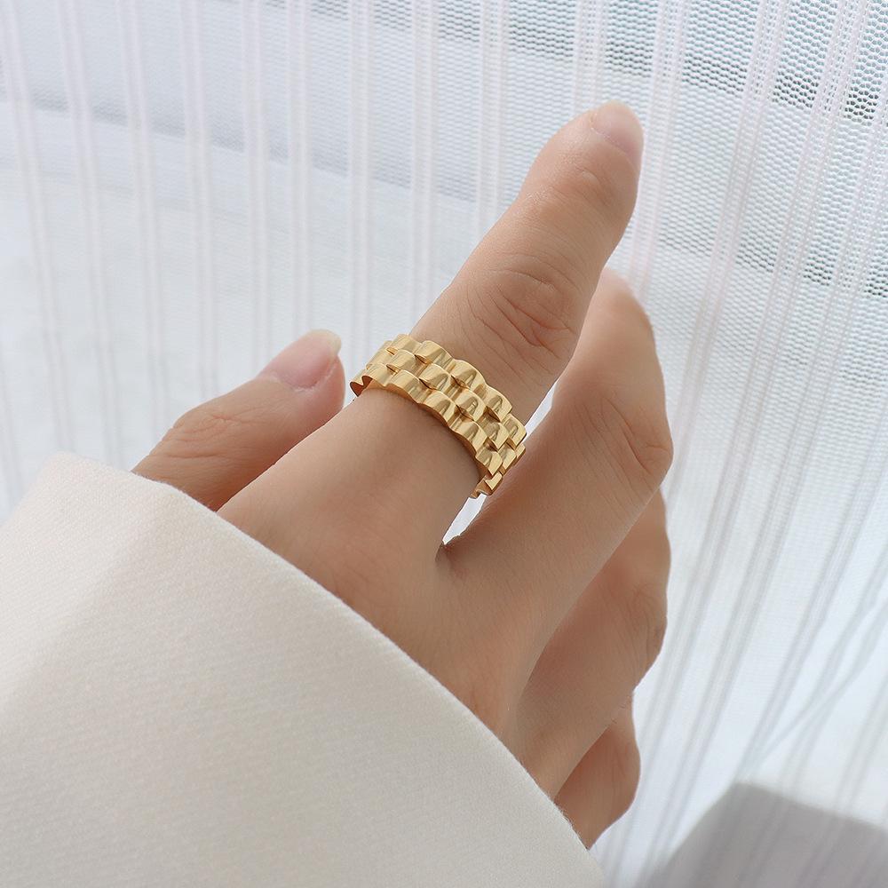 European Style Thick Strap Indifferent Ring - Titanium Steel 18k Gold Index Finger Ring Size 8