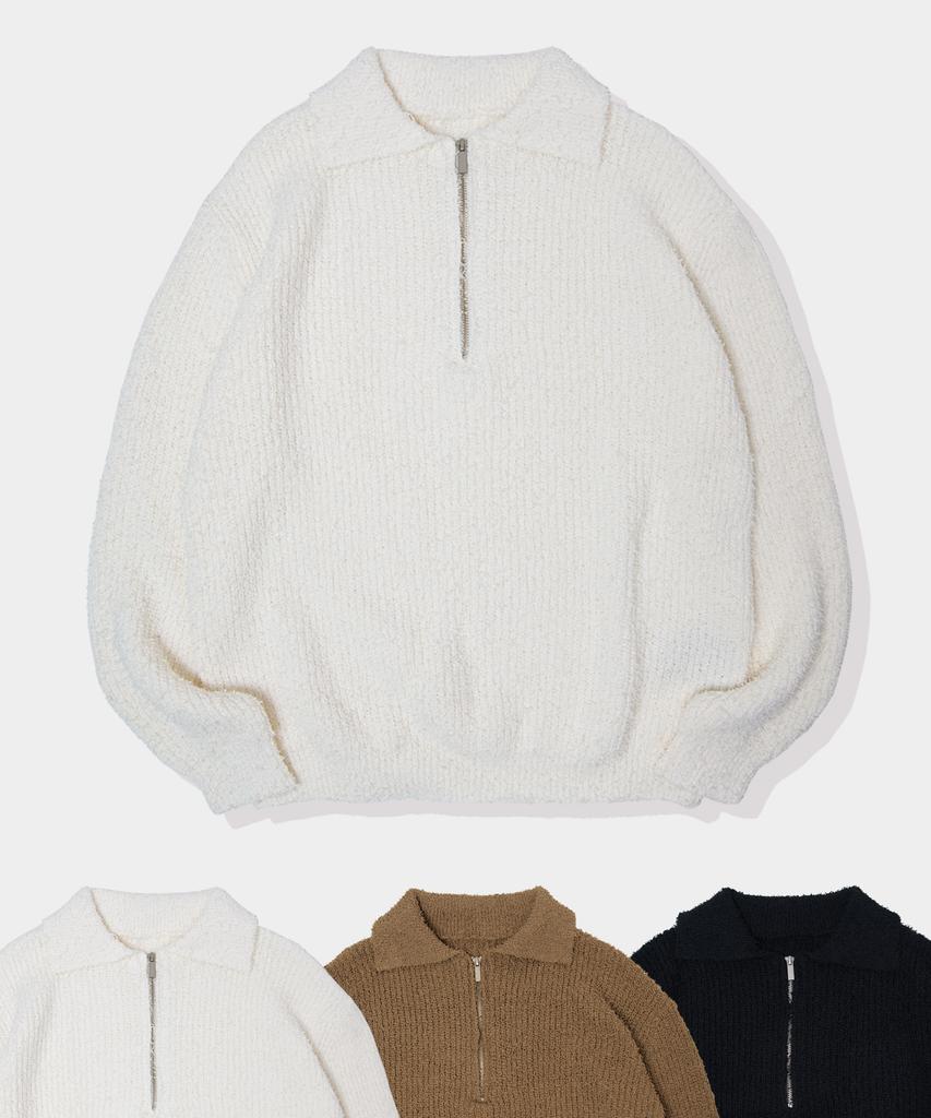 BLACK MOMENT Oversized Boucle Turtleneck Collared Half-Zip Knit