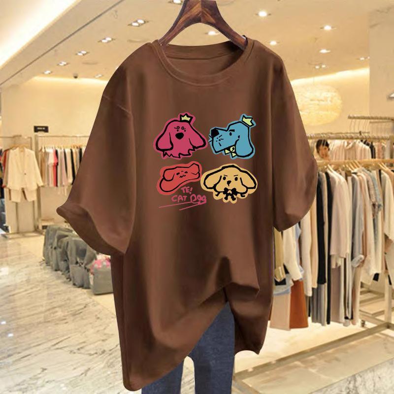 Funny Puppy Printed Cotton Short Sleeve T-Shirt Women's 2025 New Summer Dress Large Size Versatile Half Sleeve Top Women