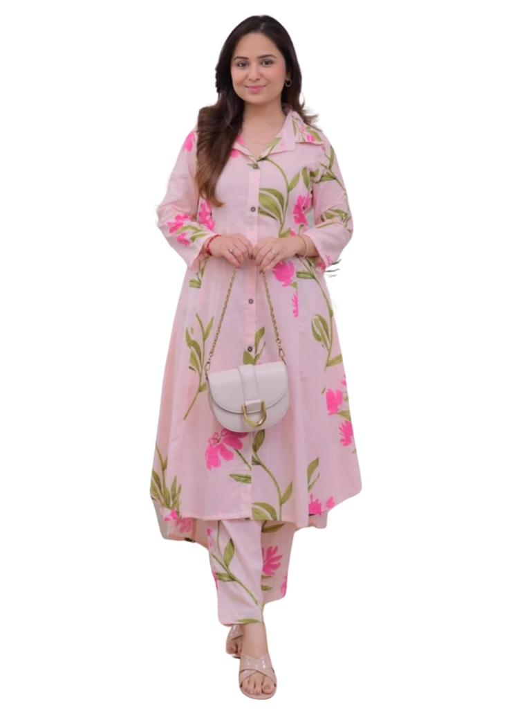Leriya Fashion WOMEN PRINTED A-LINE CO-ORD KURTA SET FOR WOMEN (LF-W2093&TR1053-3XL-MULTICOLOR)