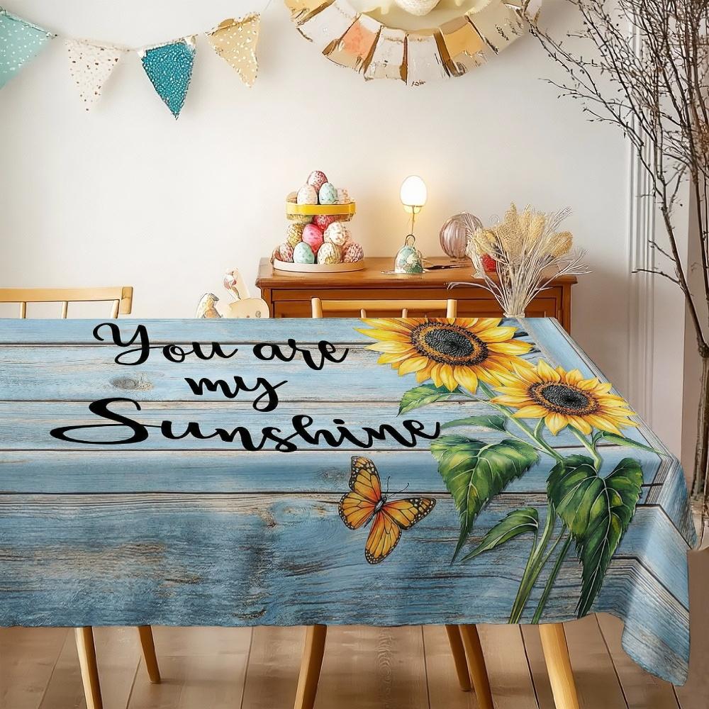 Rustic Sunflower Butterfly Rectangle Table Cloth for Table Decor Wedding Party Reusable Washable Tablecloth for Dining Room