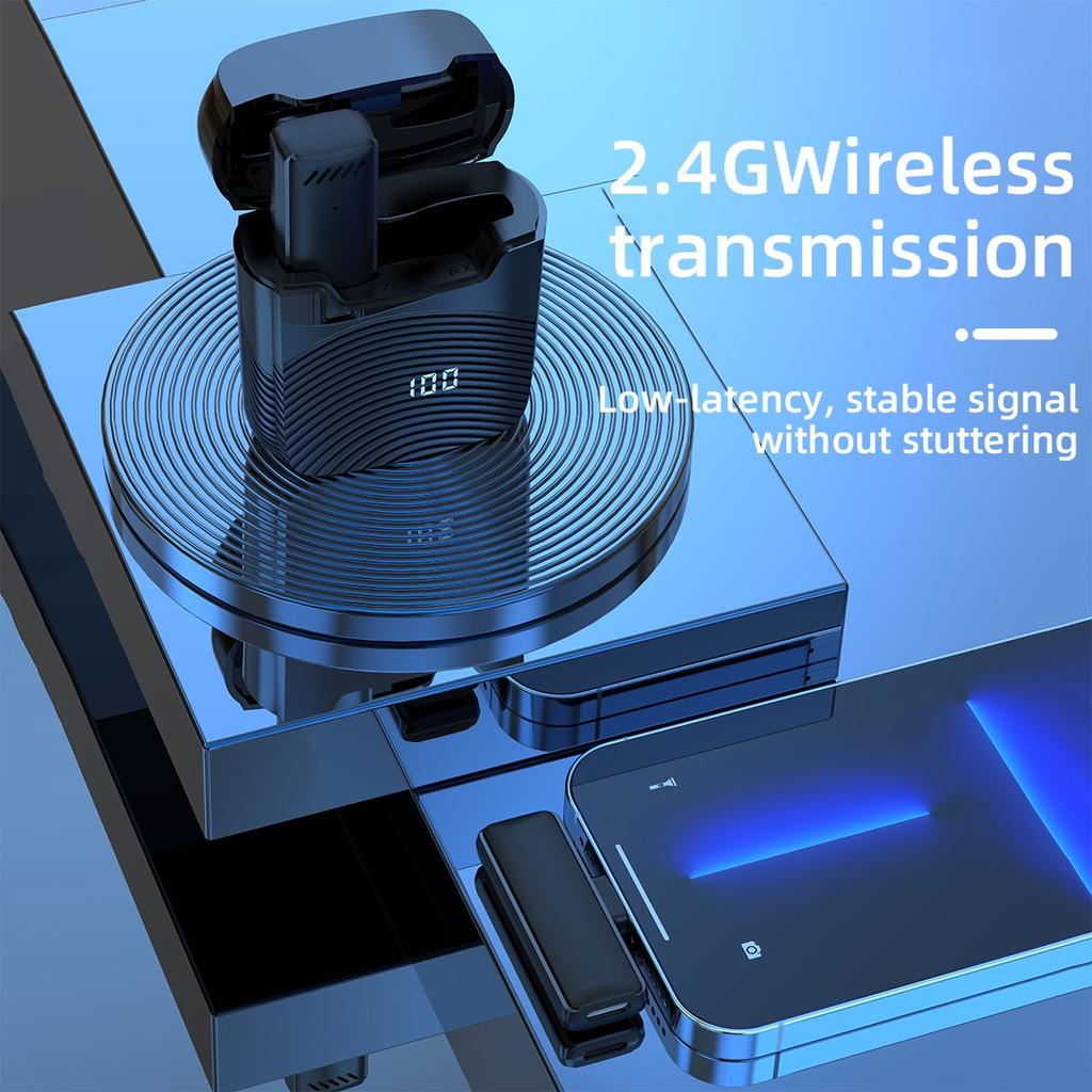 Transmisie în direct mobilă Înregistrare interviu Microfon cu revere Microfon Lavalier fără fir Cutie încărcător cu LED pentru Podcast Youtube Tiktok