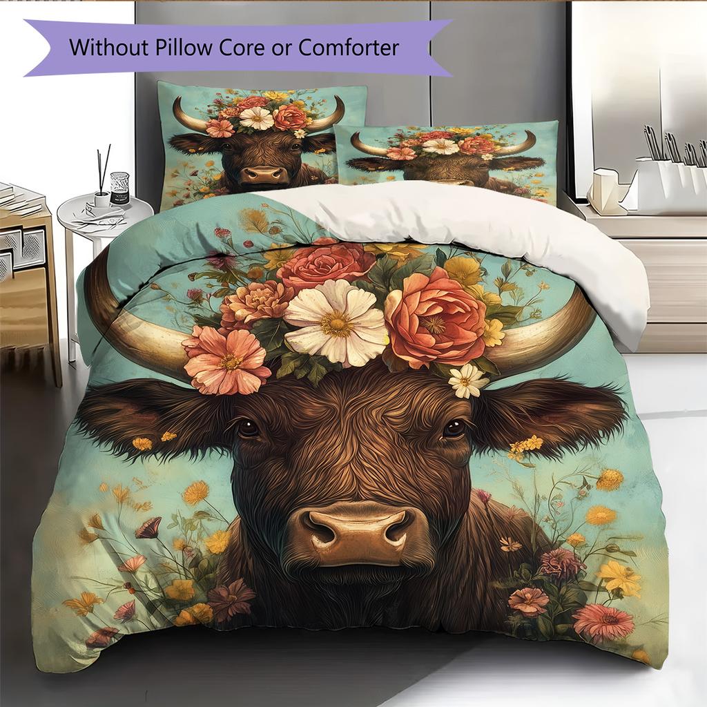 Coroa de Flores Animal Padrão Conjunto de Colcha Roupa de Cama Capa de Colcha Fronha Decoração de Casa Presente (1 capa de edredom + 2 fronhas, sem enchimento.)