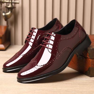 Men's Spring & Autumn Formal Leather Shoes - Trendy Pointed Design, Versatile Korean Style, Large Sizes Available for Weddings.