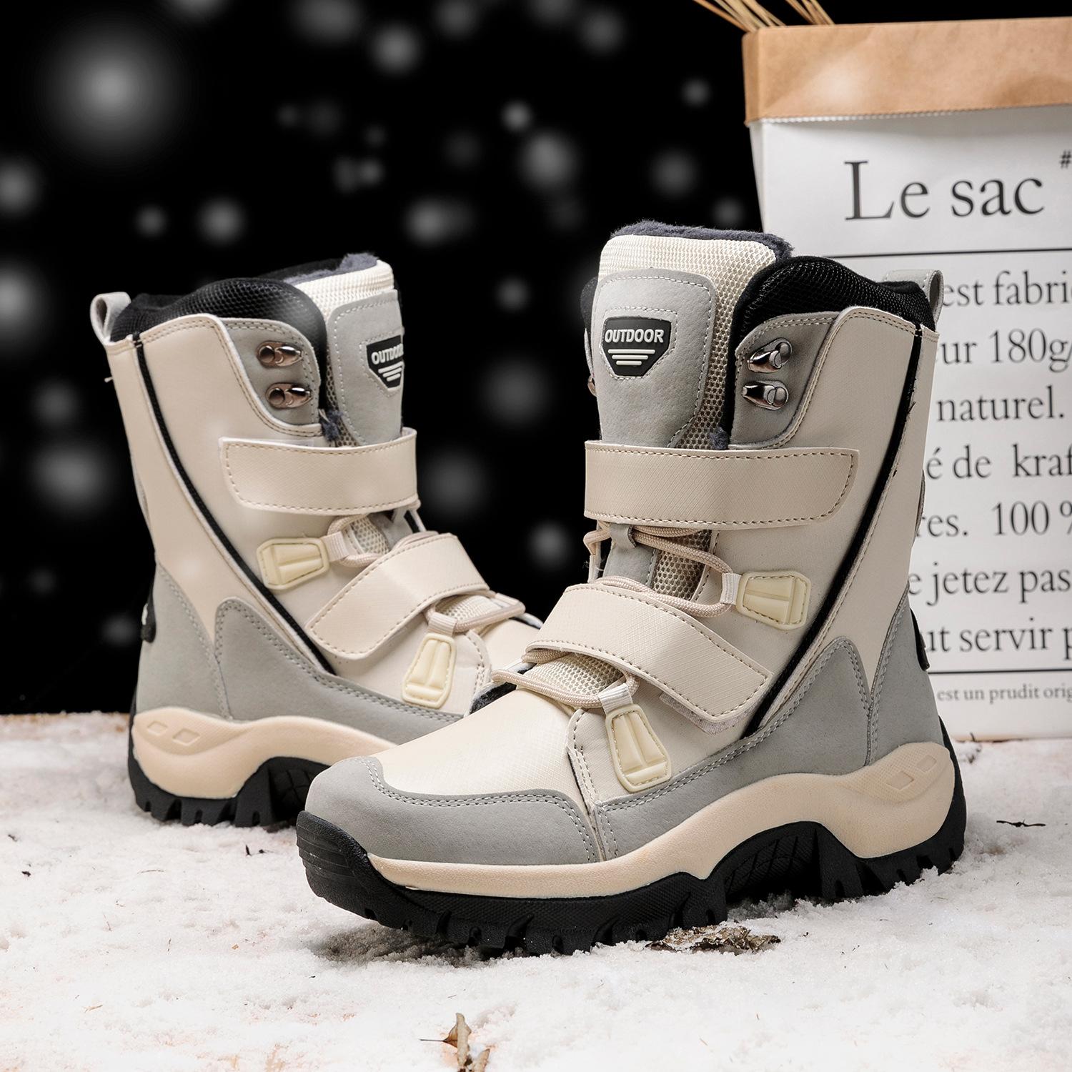 

Xinjiang cotton shoes casual sports Velcro medium and long snow boots warm thickened velvet shoes 42 бежевий