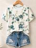 Women's Simple and Versatile Casual Short-Sleeve Floral Print Round-Neck Elegant T-Shirt Stylish Loose-Fitting Women's Top