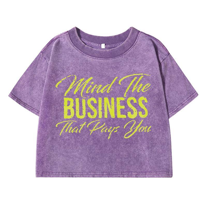 Mind The Business That Days You Letterprint Women Washed Short Clothes Street Tops Cool Midriff-Baring T Shirts