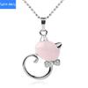 Natural Stone Cute Cat Pendant Multicolor Semi Gem Personalized Necklace