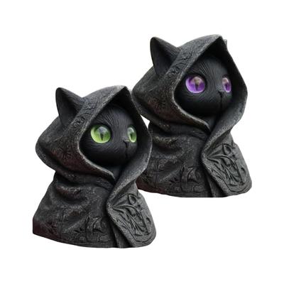 1PC Black Cat Statue Witch Gothic Decor Sculpture Halloween Desk Ornament Mysterious Cute Figurine Home Decor