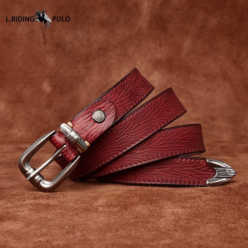 Personality All-match Retro Concave Leather Belt Women's First Layer Cowhide Casual Pin Buckle Belt
