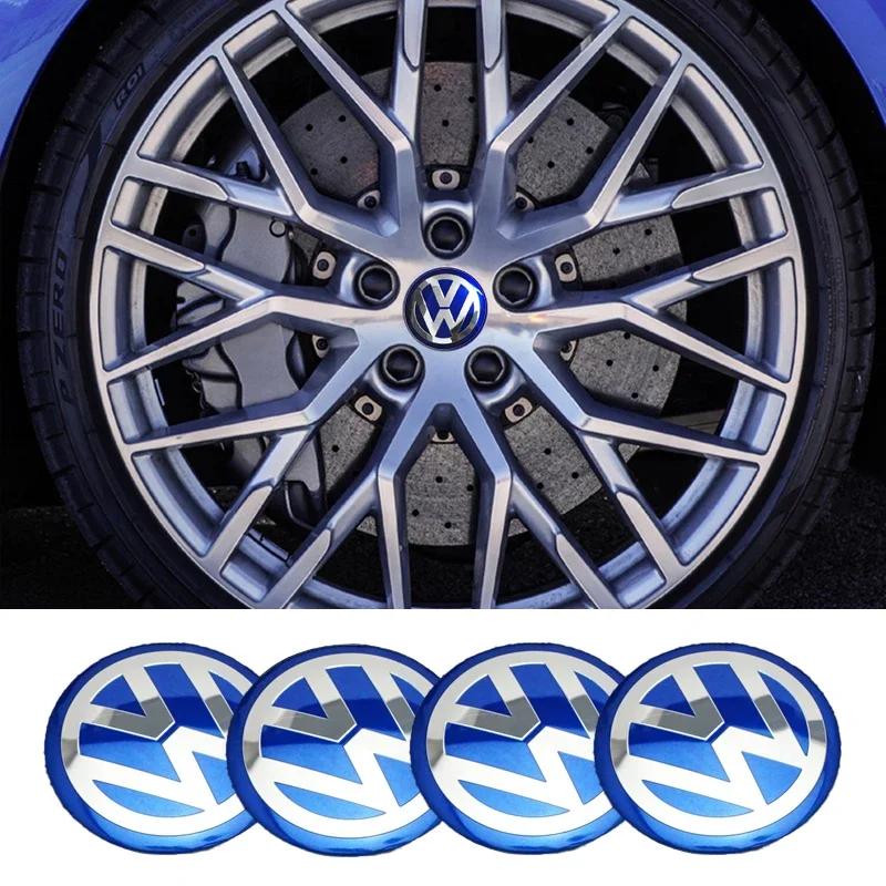 4Pcs 56mm Car Wheel Stickers Center Hub Cap For Volkswagen GTI R-Line R Polo T5 Golf Passat Scirocco Car Emblem Badge Decal