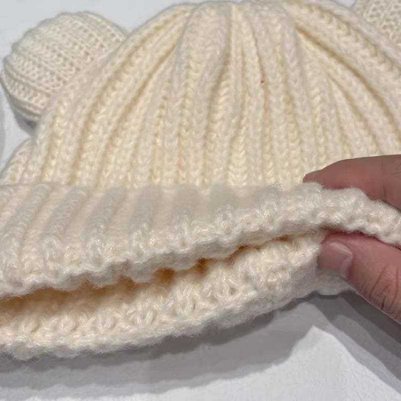 Bonnet en Laine Tricoté avec Oreilles d'Ours Mignonnes pour Femmes Mode Capuche Épais Bonnets Hiver Chaud Chapeaux en Laine