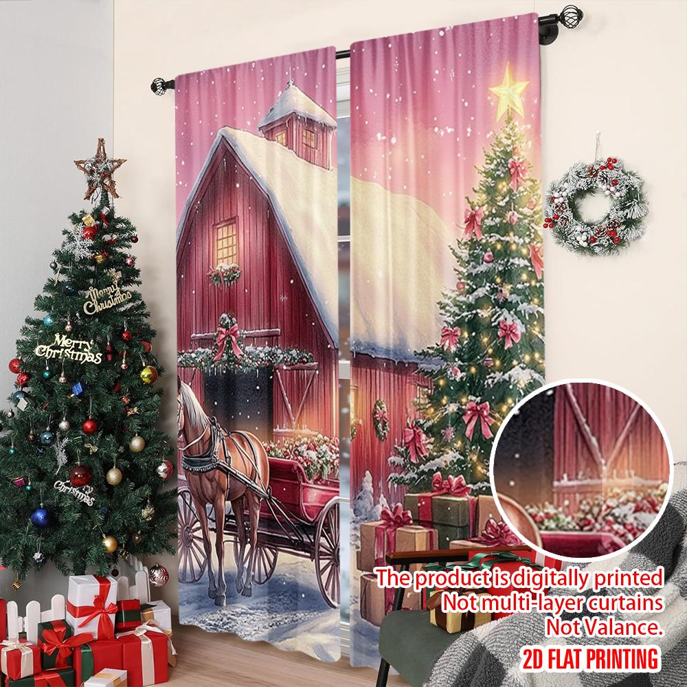 2pcs 2D Flat Printing Christmas Window Drapes Christmas Trees8 Versatile Fabric Without Electricity Festive Holiday Perfect for