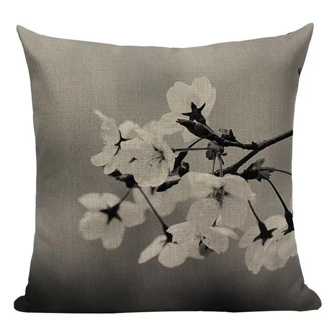 Black White Plant Building Flower Geometric Decorative Throw Pillows Case Polyester Sofa Cushion Cover For Home Decor