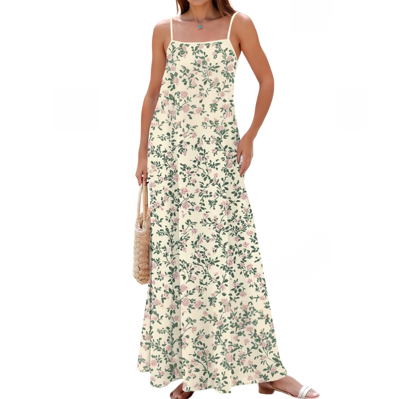 Женское весенне-летнее повседневное модное длинное платье с регулируемыми подтяжками и принтом XXL