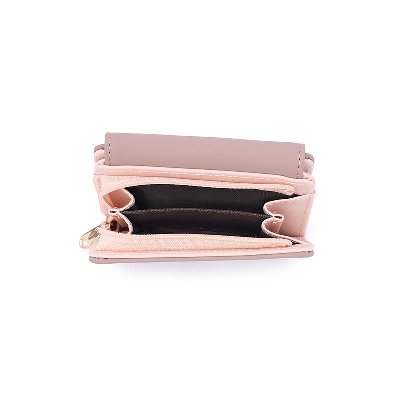 Wallet Women's Short Solid Color Zipper PU Leather Niche Women's Leaf Sub Coin Wallet