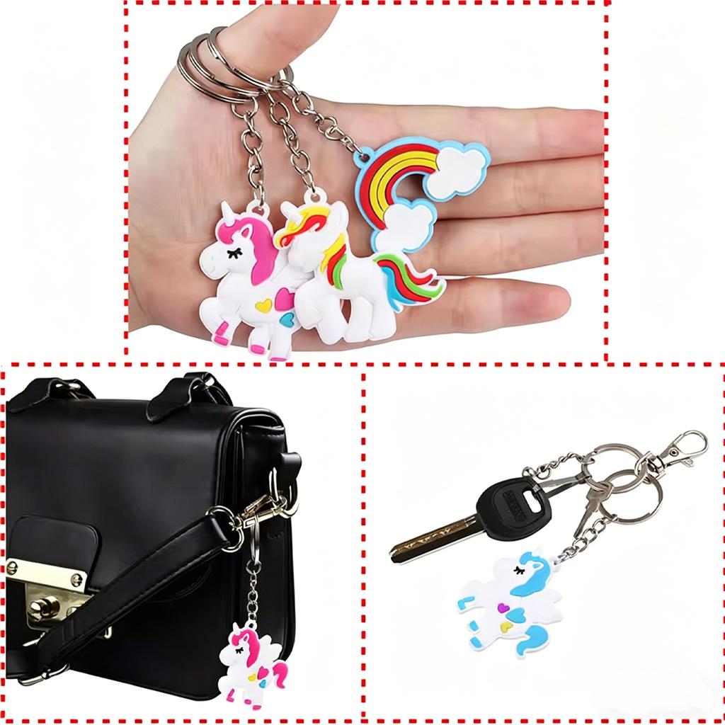 6/12/24 Stück Niedlicher PVC-Einhorn-Schlüsselanhänger Cartoon-Tier-Schlüsselanhänger-Ring Tasche Rucksack Anhänger Geburtstagsfeier Dekoration Schülergeschenke